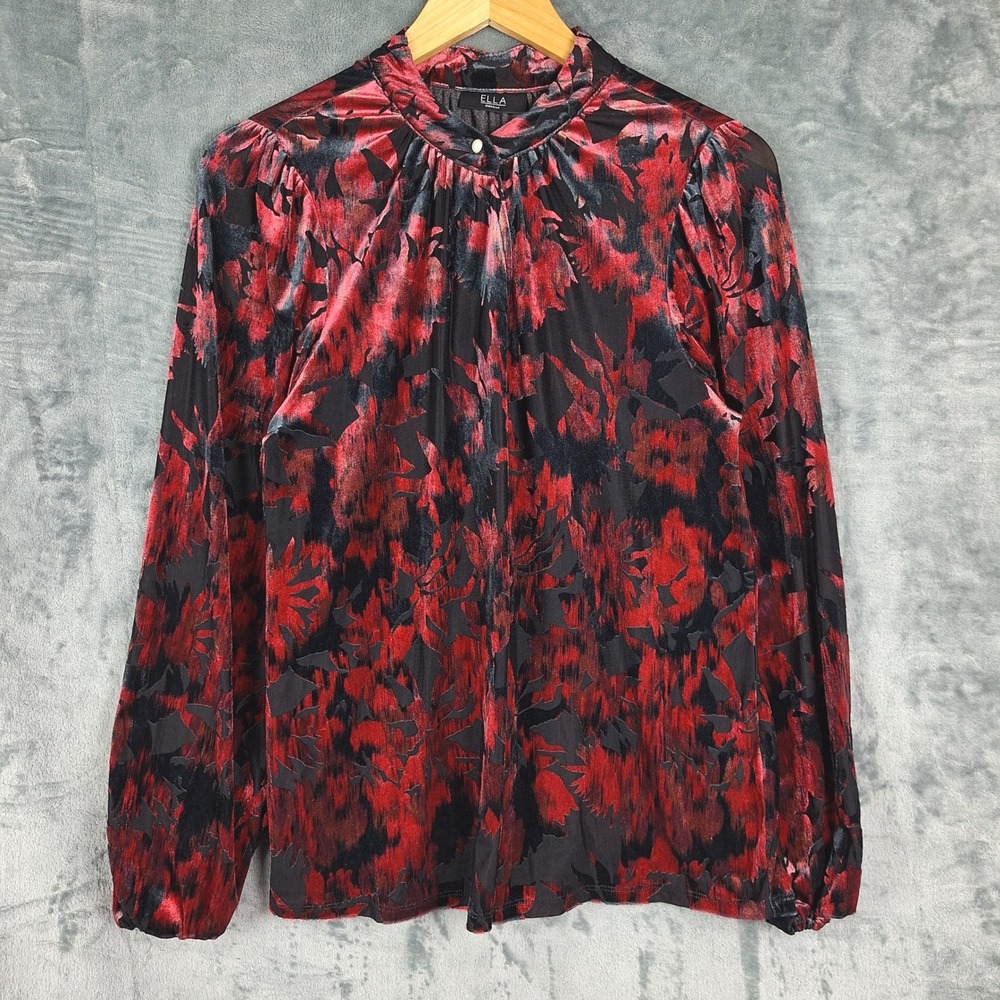 Womens Top Medium Red Floral Burnout Velvet Whimsigoth Dark Romantic Vamp Gothic